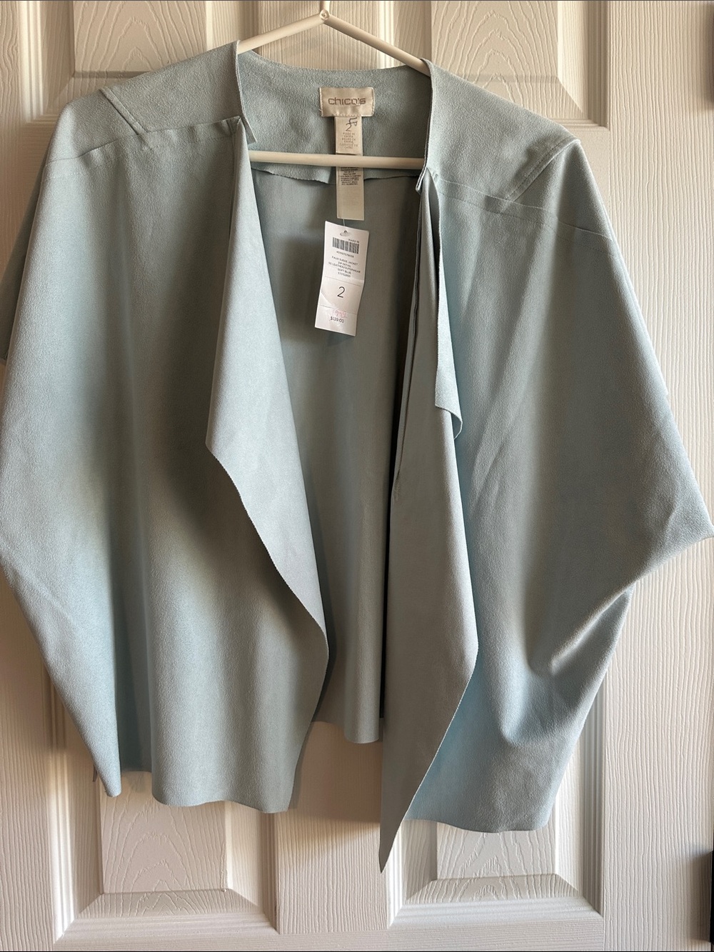 Chico's Soft Pale Blue Draped Open-Front Jacket - SZ 2 / L